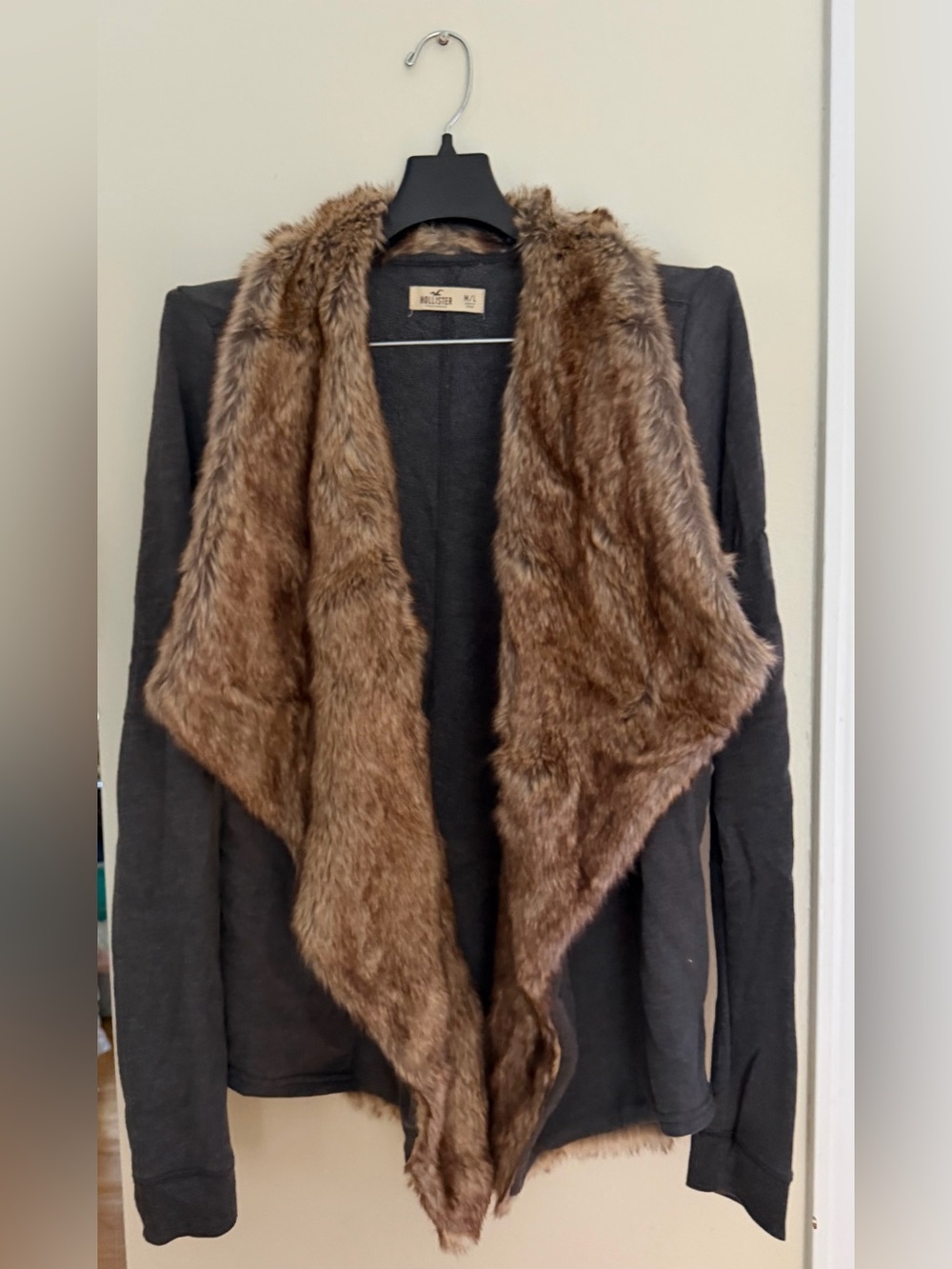 Hollister Co. Faux Fur Trim Open Front Jacket